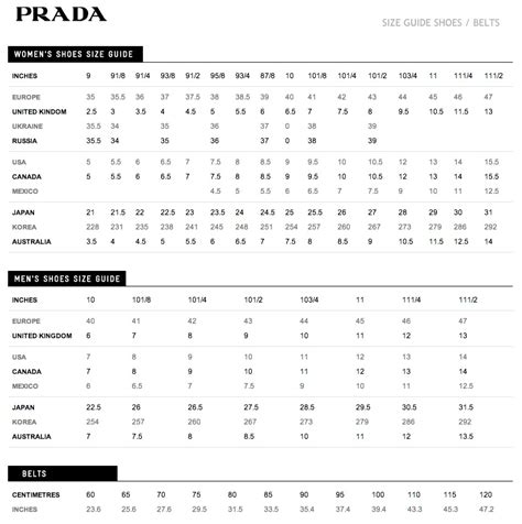 Prada sizing chart